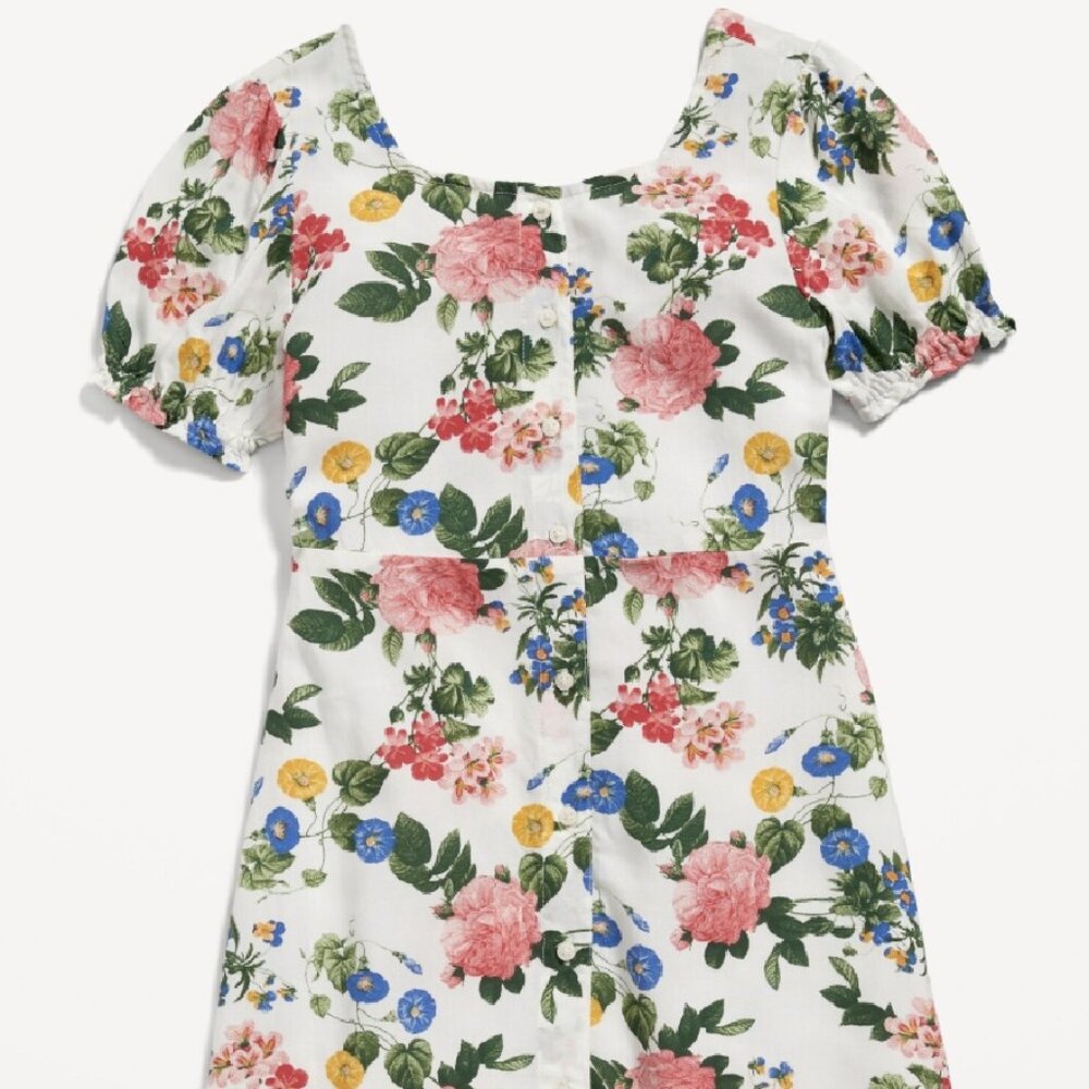 Old Navy Girls Puff Sleeve Button-Front Fit Flare Dress Size M - 8 - Preloved